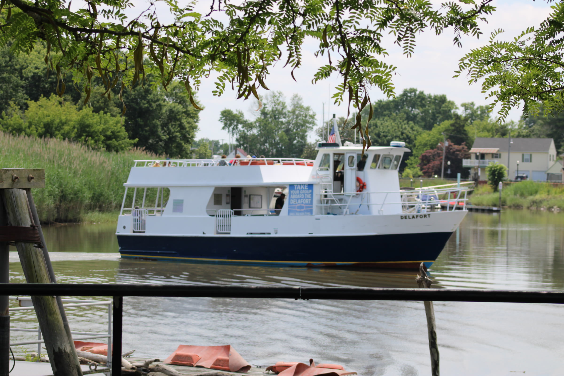 The Delafort passenger ferry approaching the Delaware City waterfront